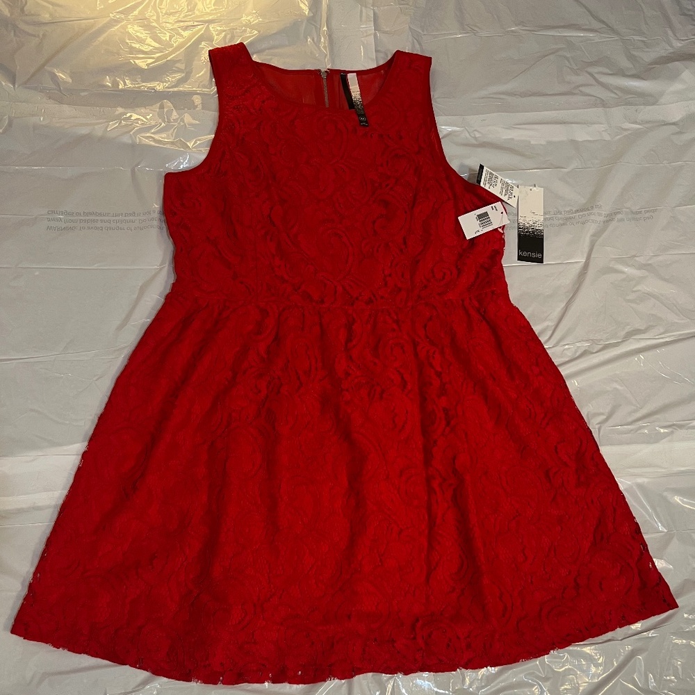 NWT Kensie Paisley Lace Sleeveless Backed Zipper Dress in Rouge Red Size XL - Picture 16 of 16